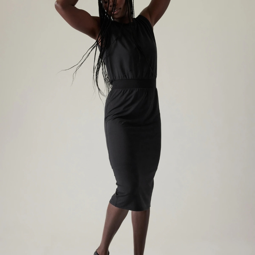 Athleta Santorini Cinch Midi Dress 3X Black